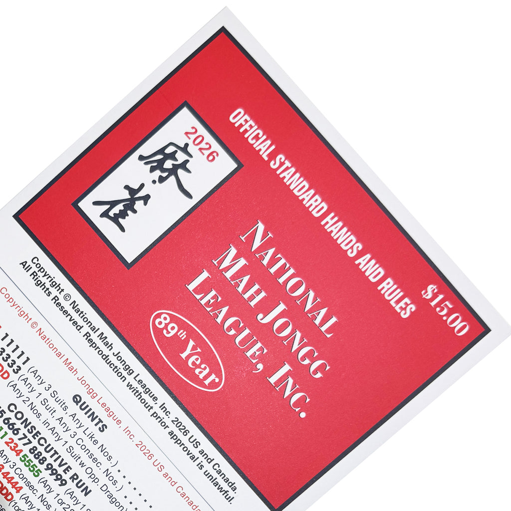 Close-up of 2026 National Mah Jongg League large print Mahjong card